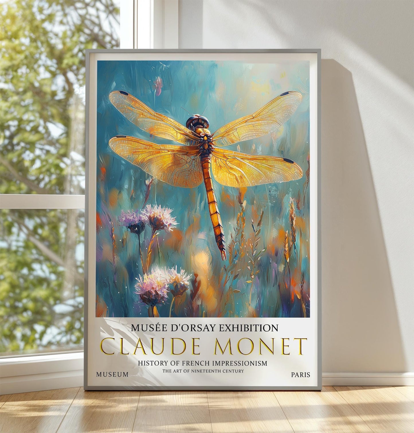 Claude Monet Dragonfly Exhibition Poster: Vintage Wildflowers Art Print