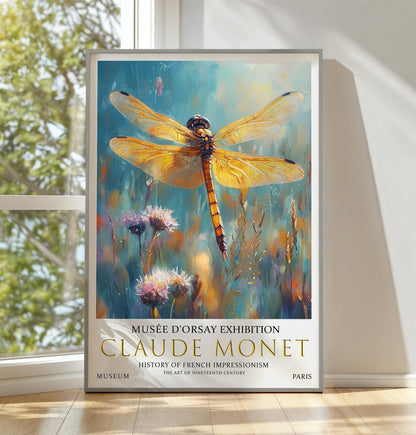 Claude Monet Dragonfly Exhibition Poster: Vintage Wildflowers Art Print