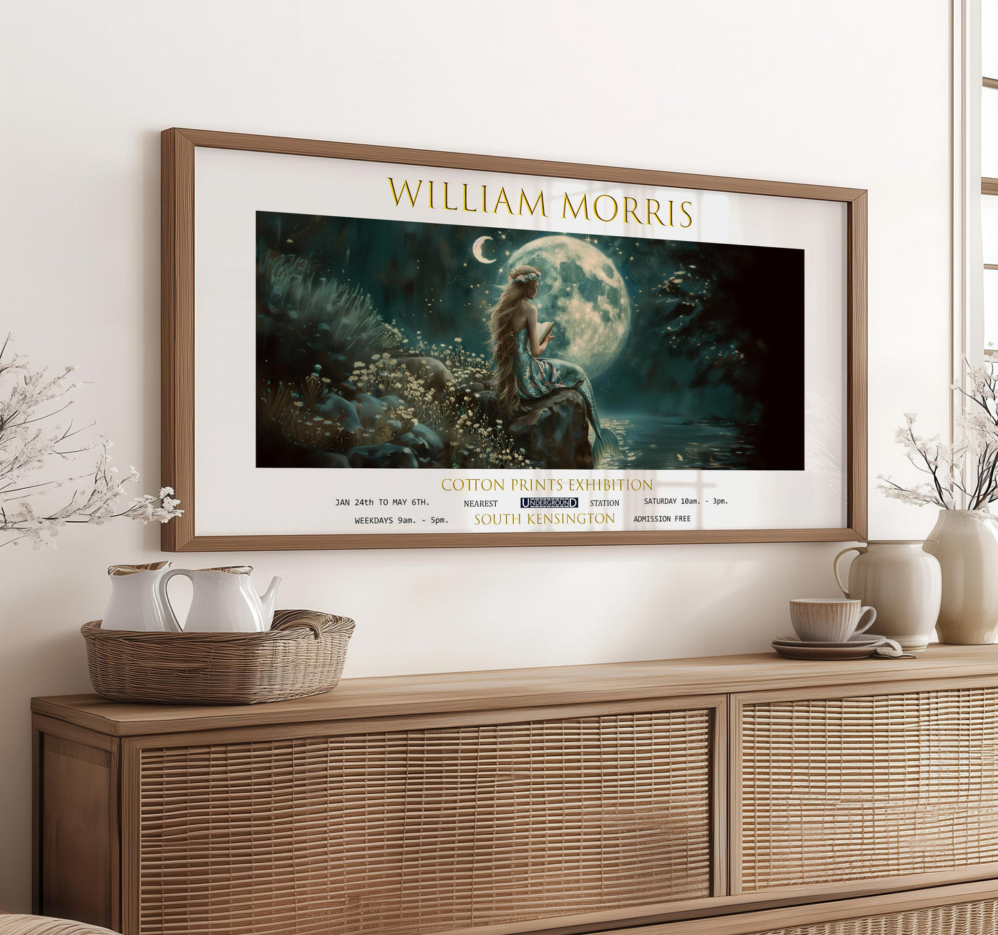 Print, Mermaid William Morris Panoramic: Vintage Fantasy Wall Art