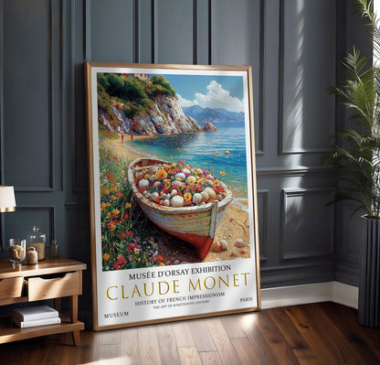 Claude Monet Coastal Print: French Impressionist Floral Boat Art