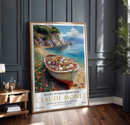 Claude Monet Coastal Print: French Impressionist Floral Boat Art
