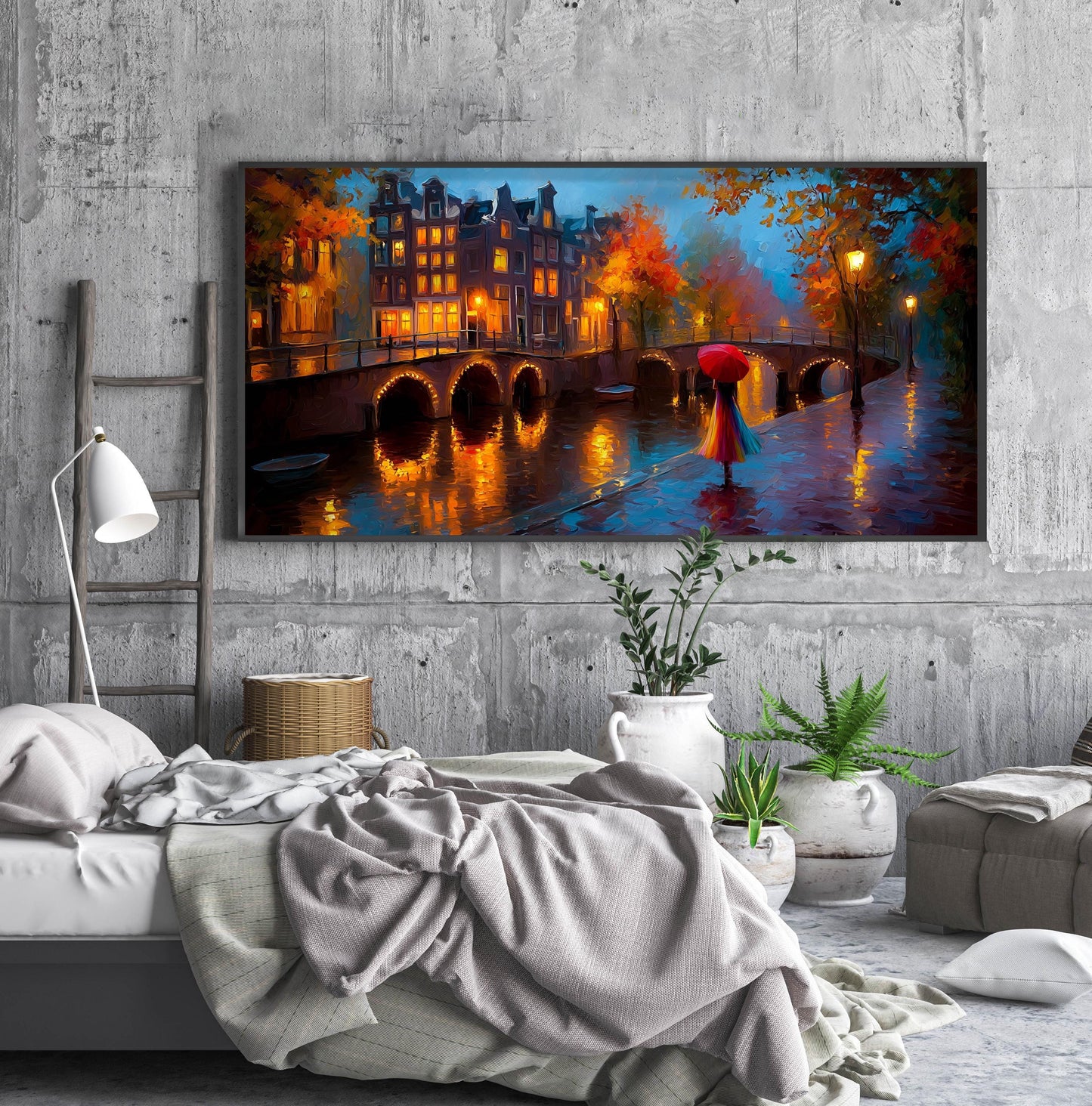 Red Umbrella Amsterdam City Panoramic Print