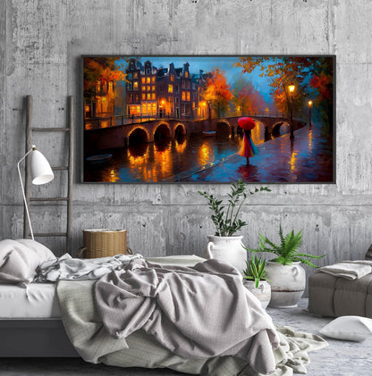 Red Umbrella Amsterdam City Panoramic Print