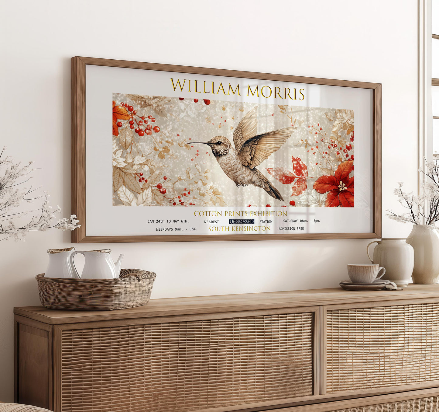 William Morris Hummingbird Print: Vintage Floral Exhibition Art