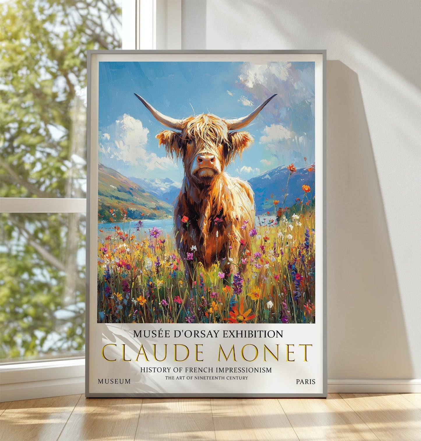 Victorian Highland Cow Poster – Claude Monet Impressionist Wall Art