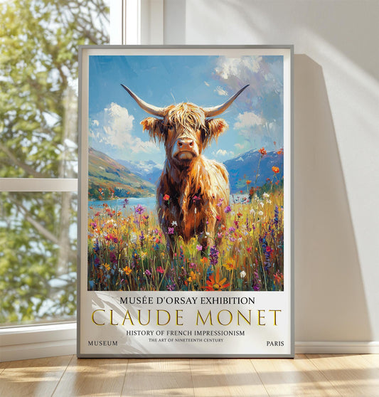 Victorian Highland Cow Poster – Claude Monet Impressionist Wall Art