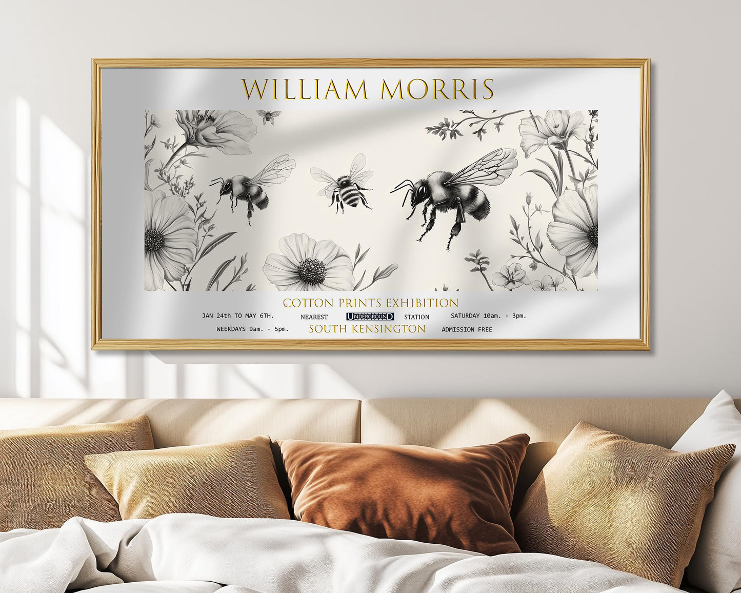 Print, William Morris Bees: Vintage Botanical Panoramic Art