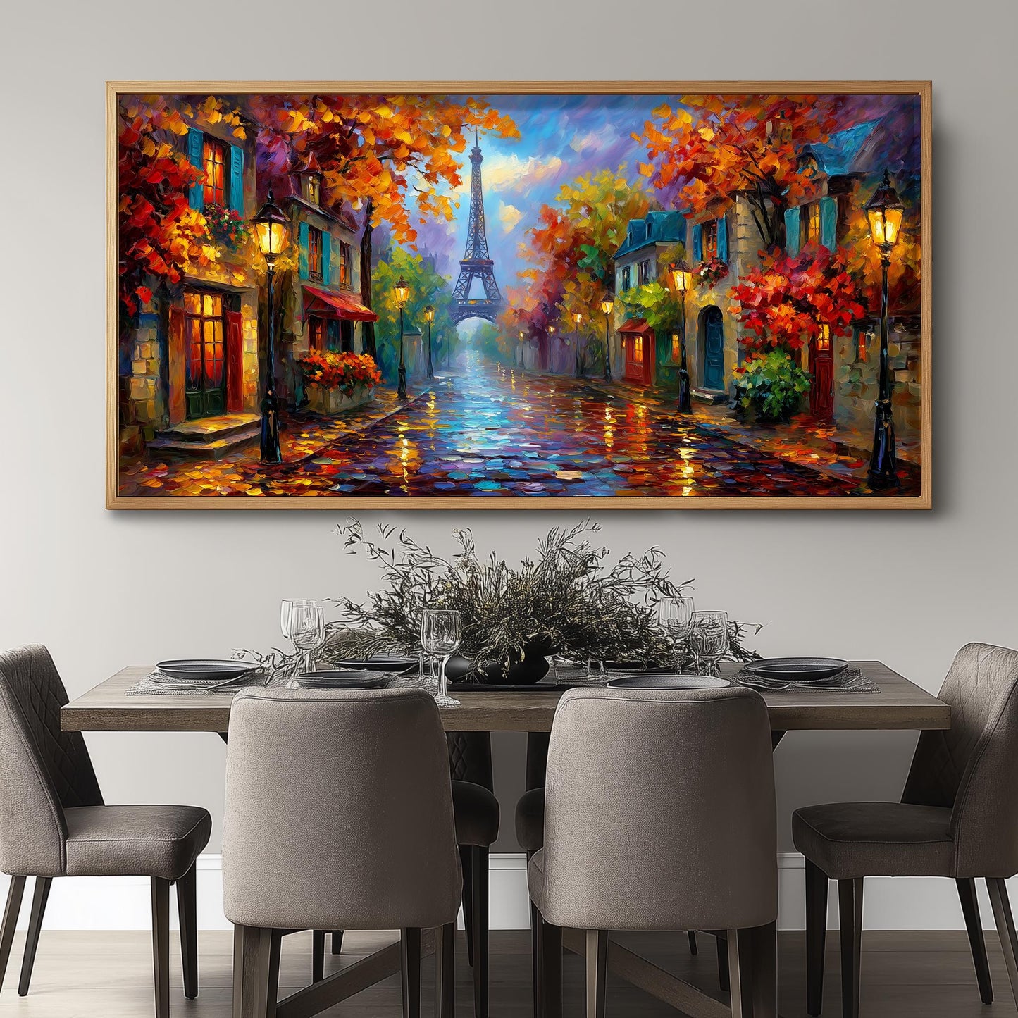 Paris Panoramic Print – Eiffel Tower Wall Art – Rainy Paris Street Art