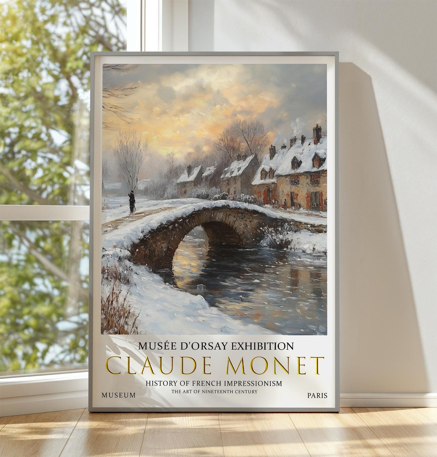 Victorian Winter Village Poster – Claude Monet Landscape Wall Art