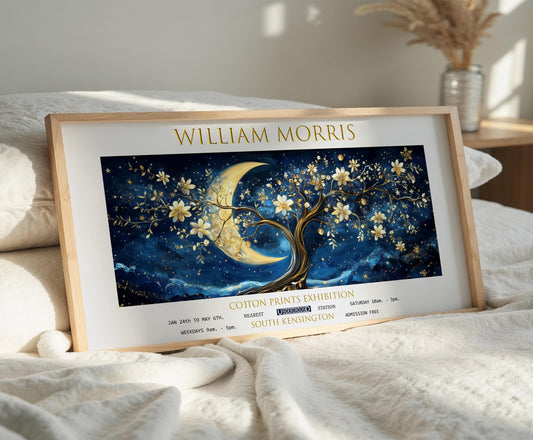 William Morris Moon & Stars Print: Vintage Celestial Art