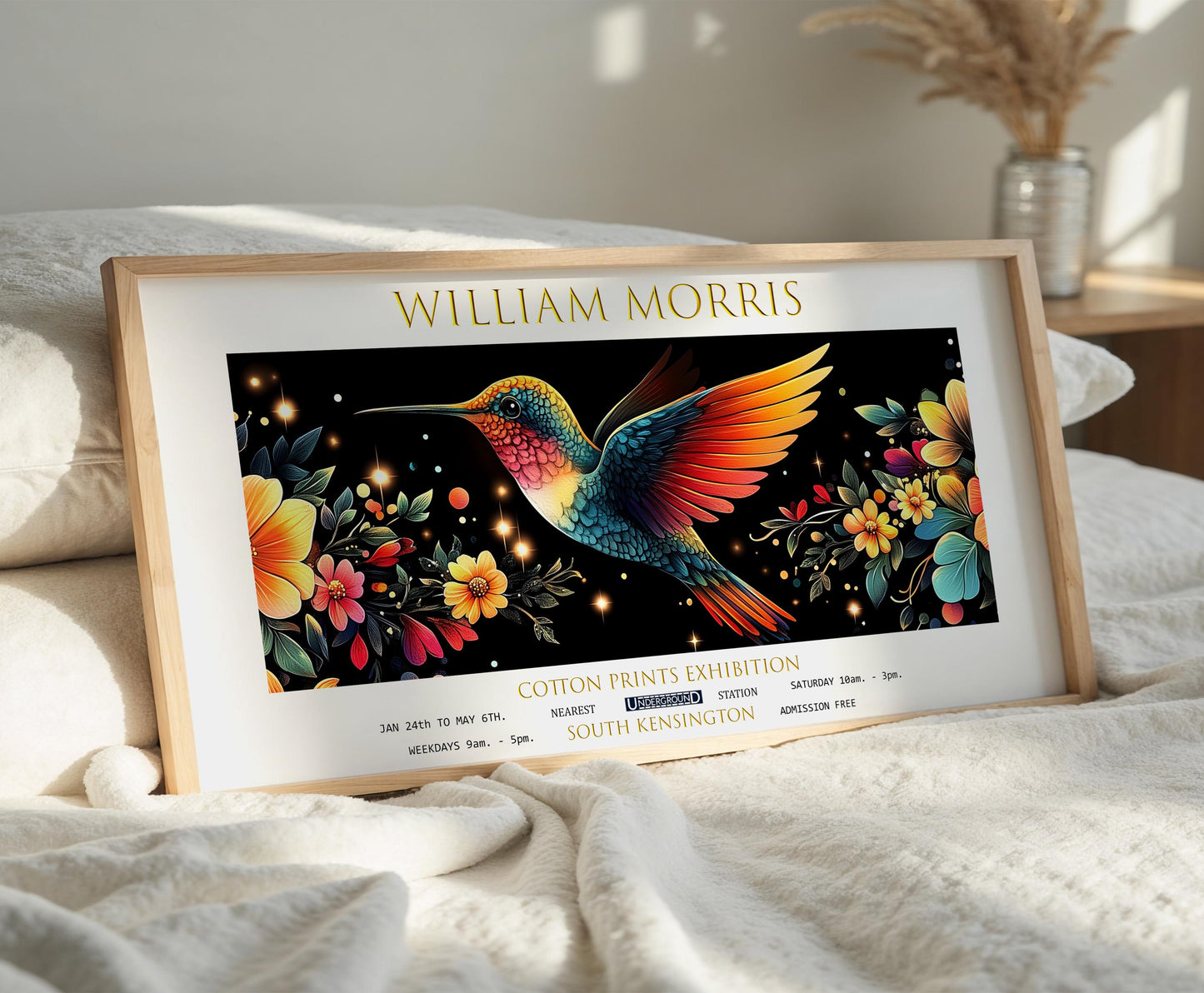 William Morris Hummingbird Print: Vintage Floral Exhibition Art