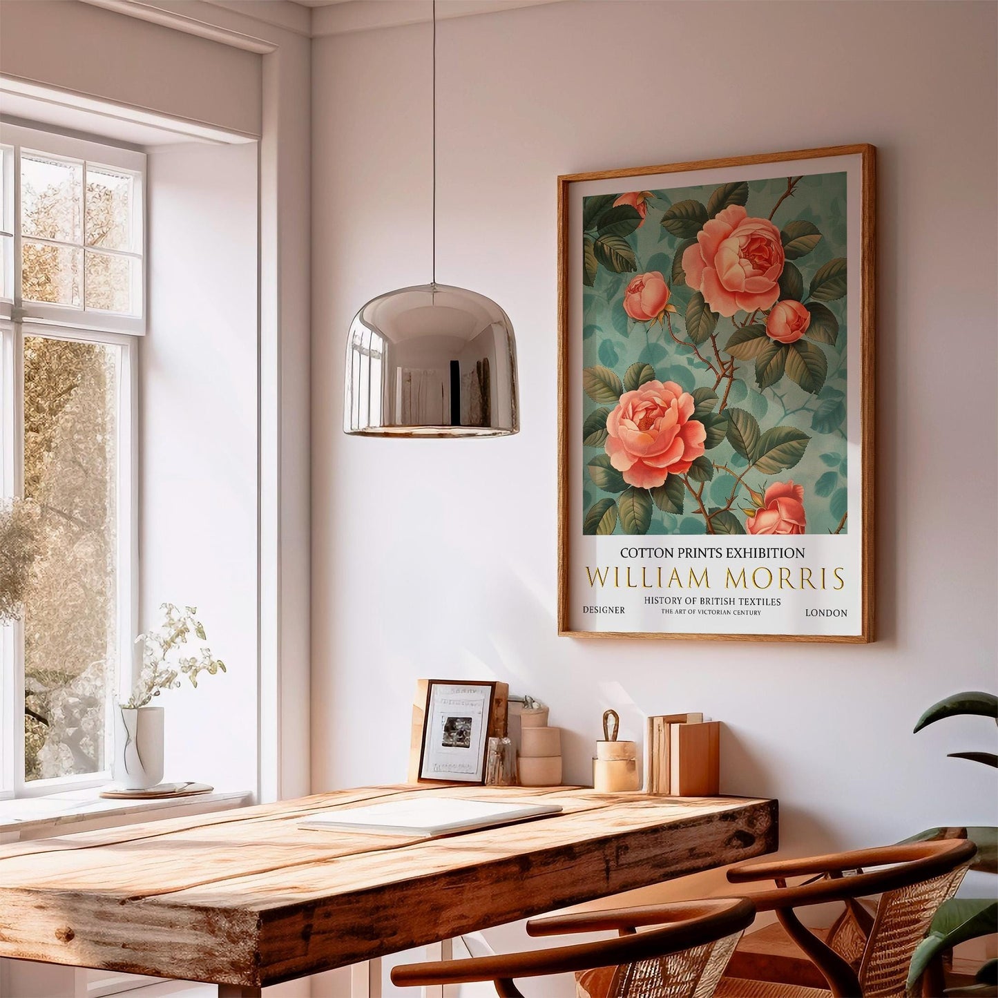 William Morris Poster - Vintage Peach Rose Print | Botanical Art Print