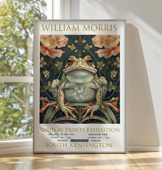 Frog Botanical Print in William Morris Style: Victorian Floral Wall Art