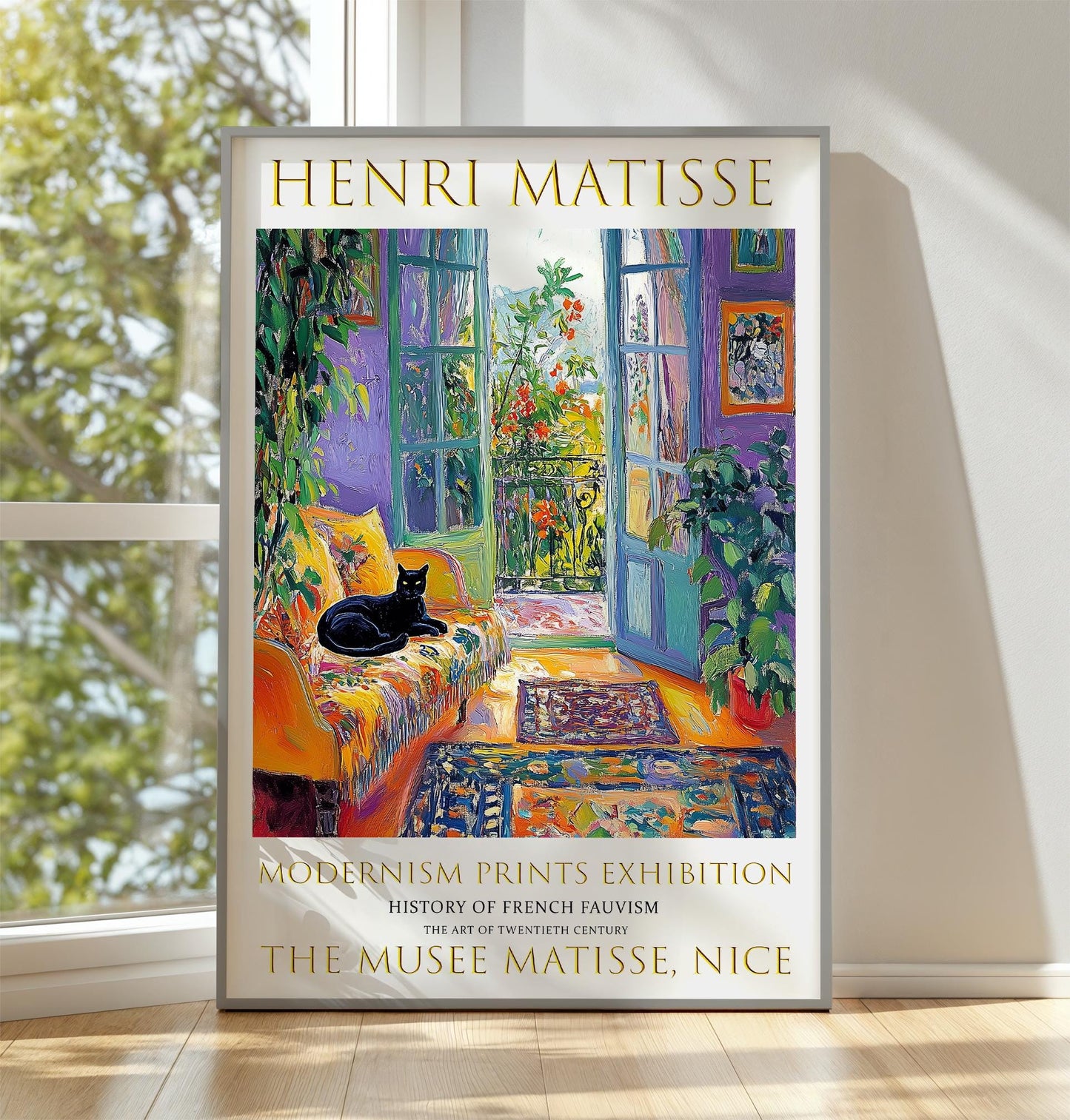 Matisse Inspired Art Print: Balcony View, Fauvist Cat Painting