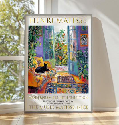 Matisse Inspired Art Print: Balcony View, Fauvist Cat Painting