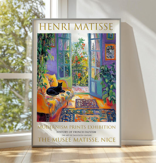 Matisse Inspired Art Print: Balcony View, Fauvist Cat Painting