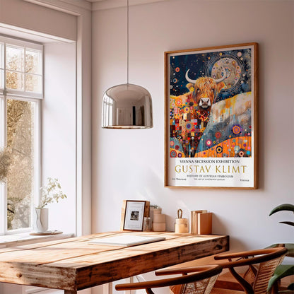 Gustav Klimt Print - Highland Cow Art Nouveau Unframed Art Poster, Premium Paper