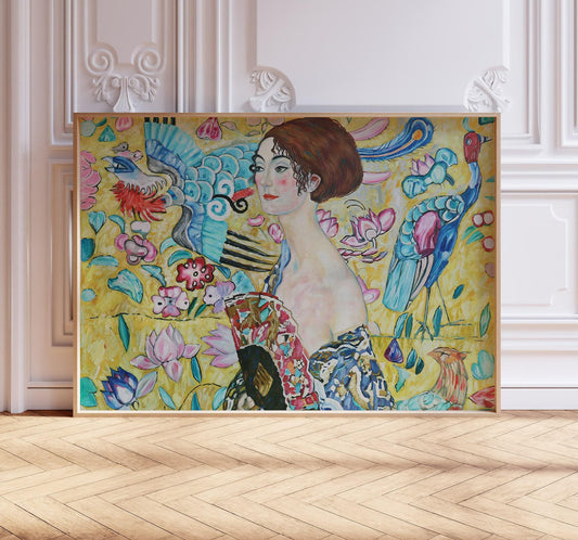 Gustav Klimt Print – Lady Fan Vintage Art Nouveau Decor on Premium Paper