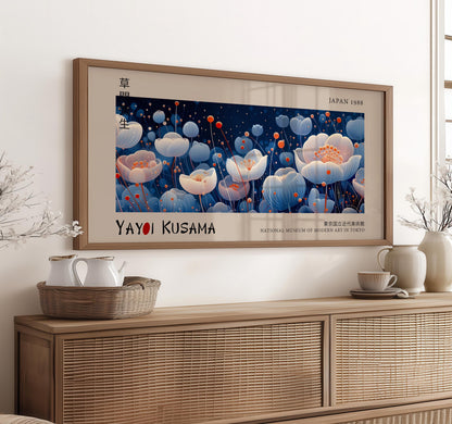 Yayoi Kusama Japanese Floral Print: Blue & White Botanical Art