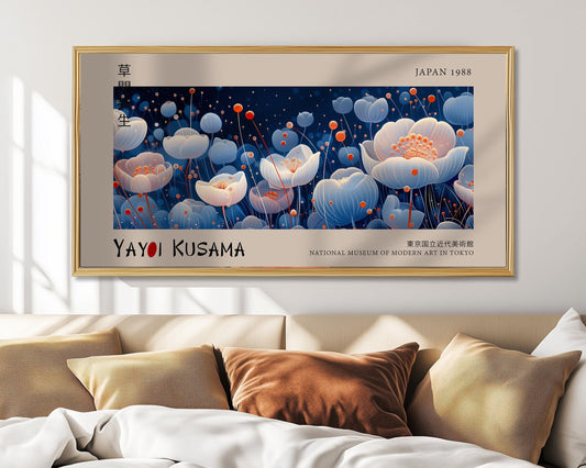 Yayoi Kusama Japanese Floral Print: Blue & White Botanical Art