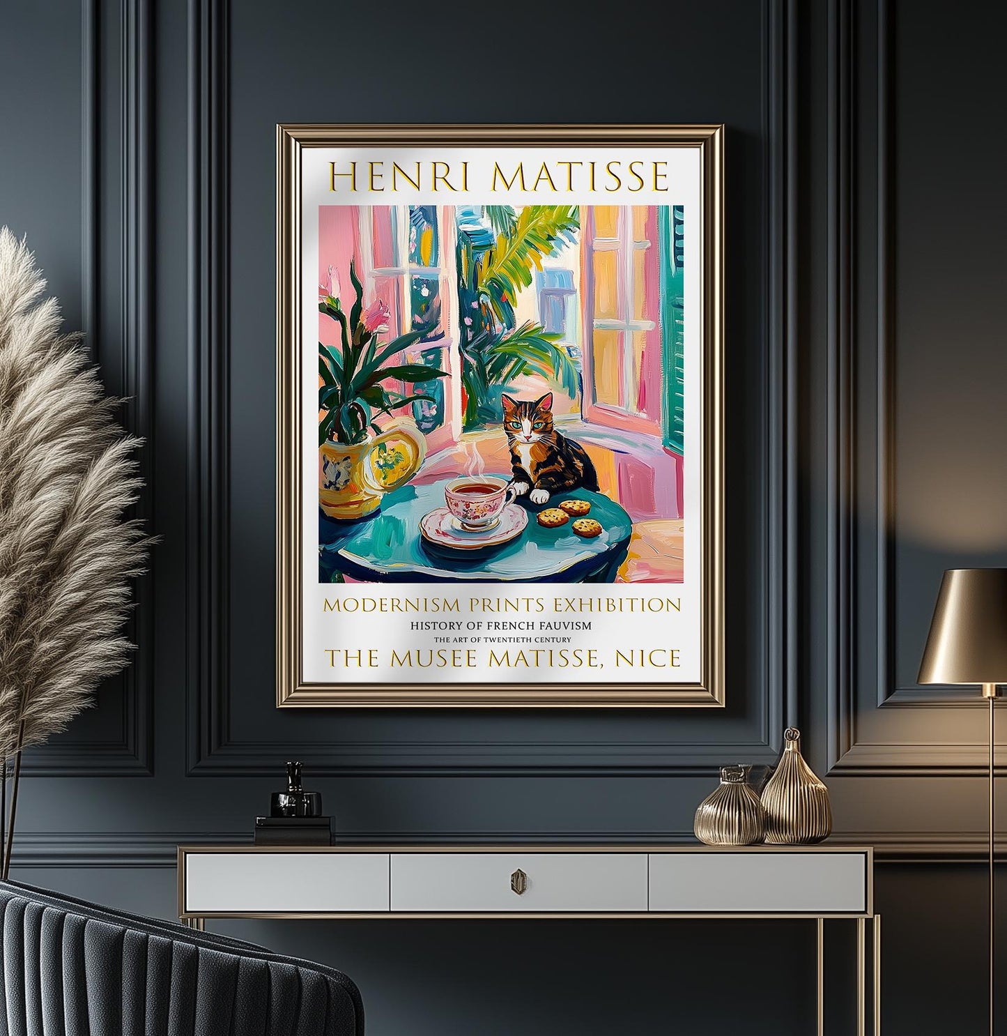 Matisse Style Cat Poster, Colourful Cafe Art Print