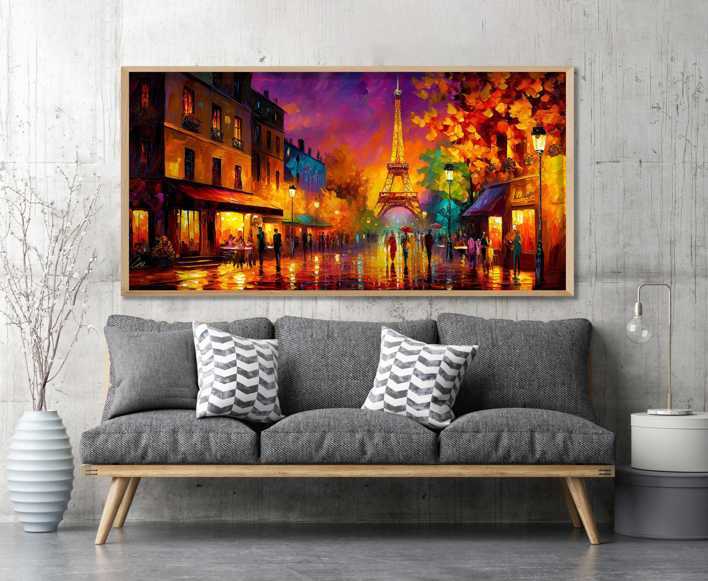 Eiffel Tower Art Print – Paris Panoramic Print – Colourful Paris Cityscape