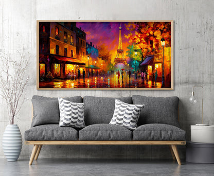 Eiffel Tower Art Print – Paris Panoramic Print – Colourful Paris Cityscape