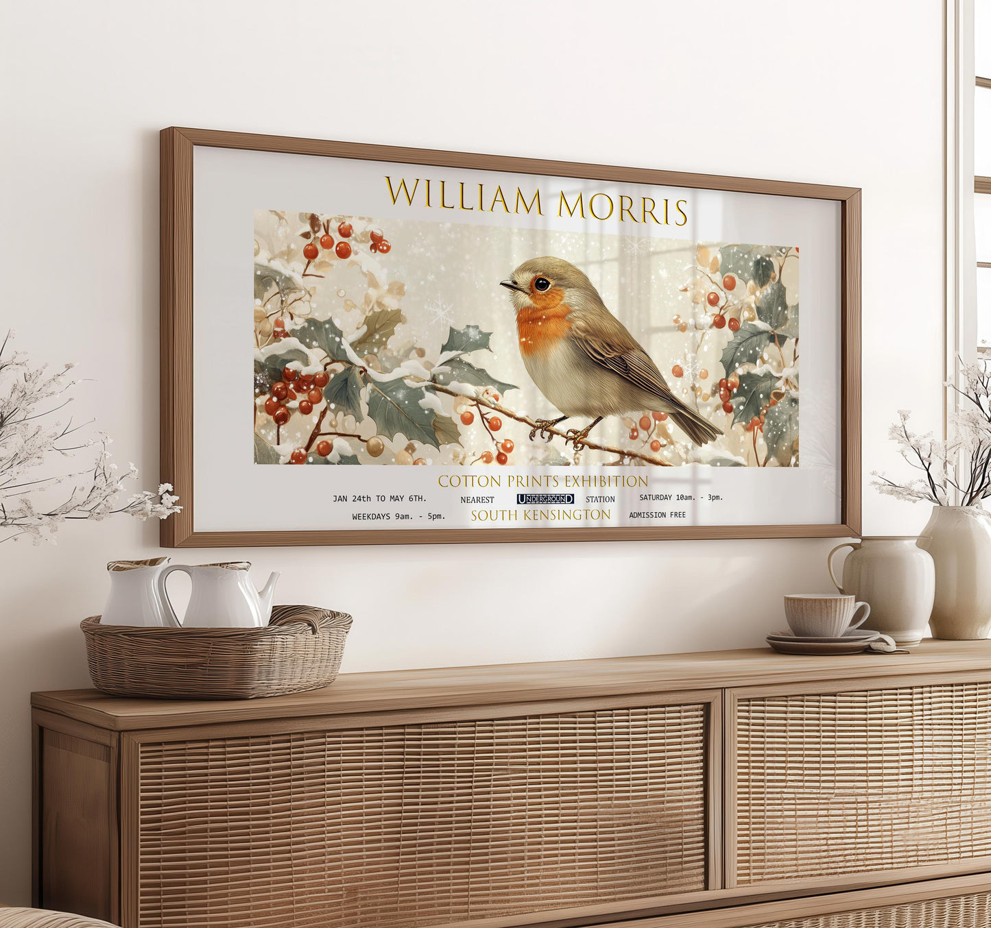 Print: William Morris Robin and Holly, Panoramic Wall Art