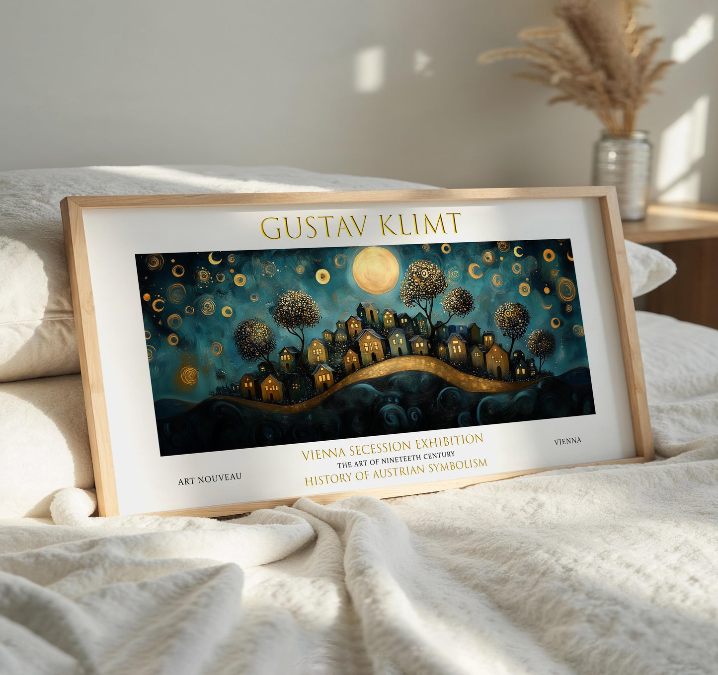 Gustav Klimt Starry Night Village Print: Art Nouveau Landscape
