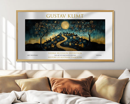 Gustav Klimt Starry Night Village Print: Art Nouveau Golden Landscape