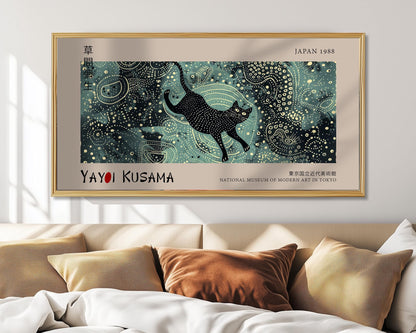 Yayoi Kusama Panoramic Print – Cosmic Night Poster – Japanese Black Cat