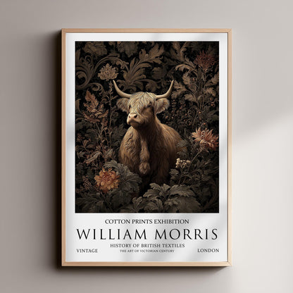 Highland Cow Print in William Morris Style: Victorian Botanical Wall Art