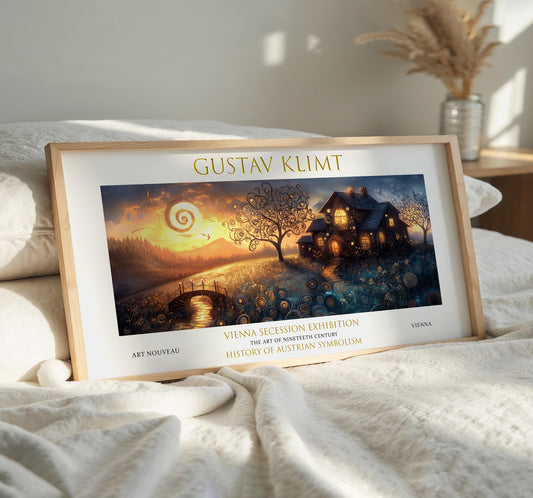 Gustav Klimt Cottage Sunset Art Nouveau Print: Fine Art Paper