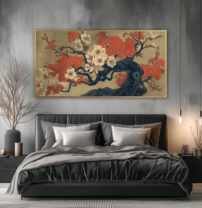 Japanese Plum Blossom Print: Ukiyo-e Panoramic Wall Art