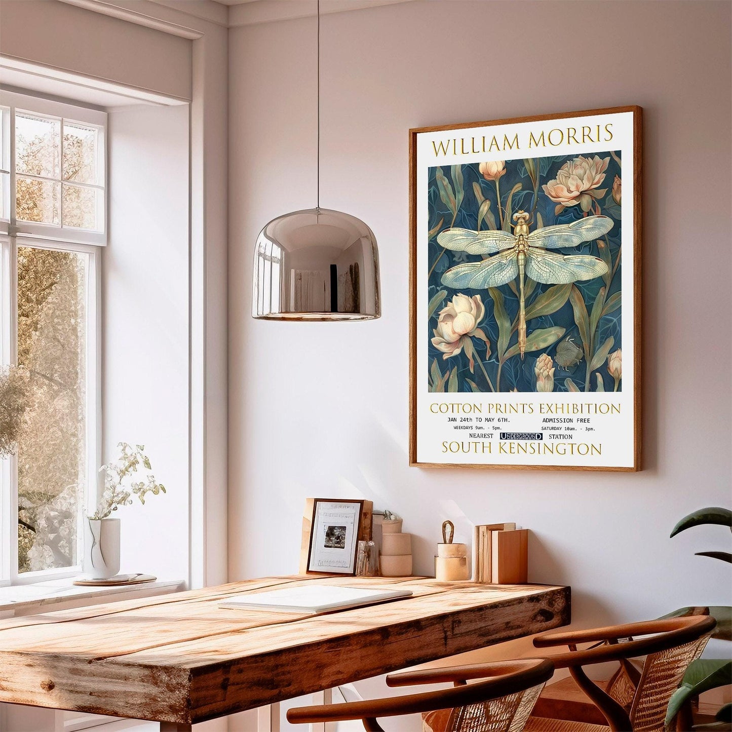 William Morris Dragonfly Print: Vintage Floral Exhibition Poster