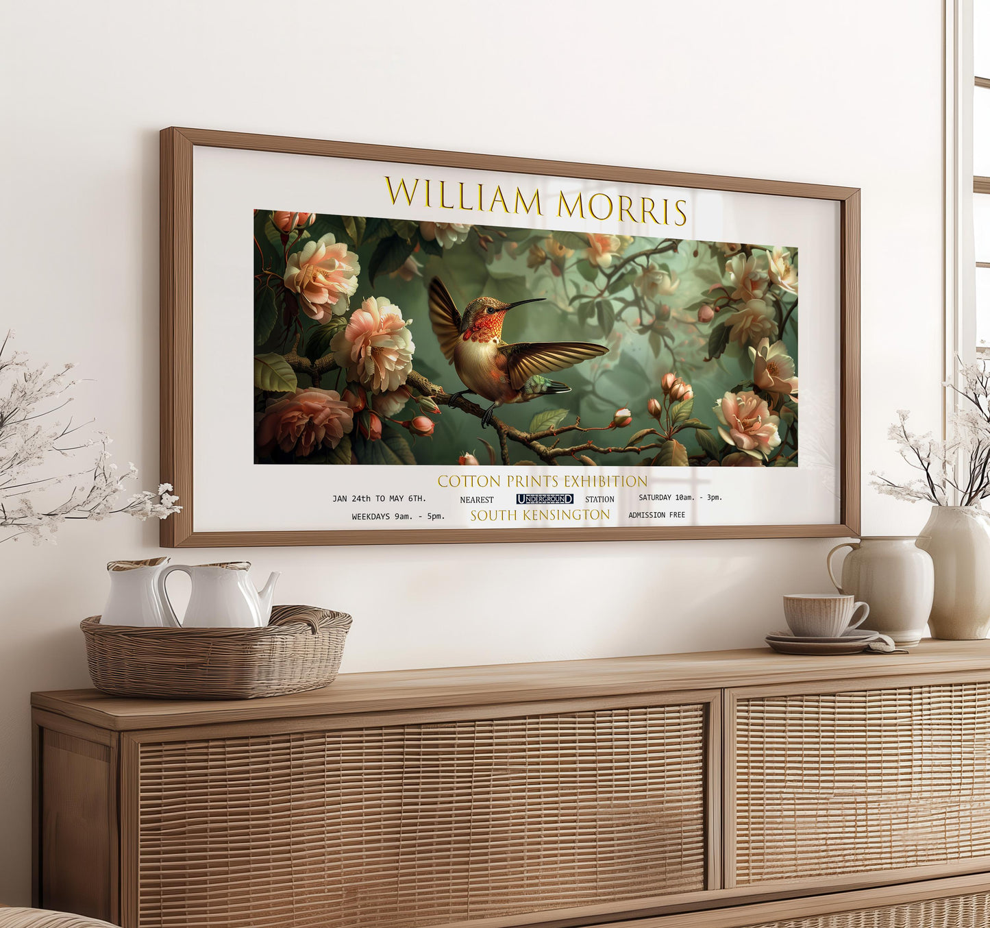 William Morris Hummingbird Print: Vintage Floral Botanical Art