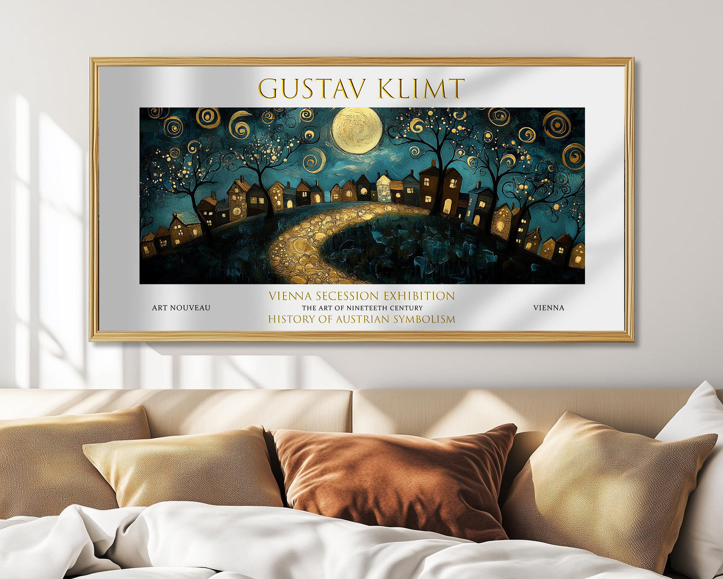 Gustav Klimt Starry Village Print: Art Nouveau Panoramic Wall Art