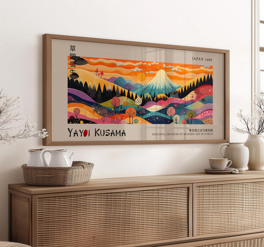 Yayoi Kusama Panoramic Print – Vibrant Mountain Landscape Poster – Japanese Landscape