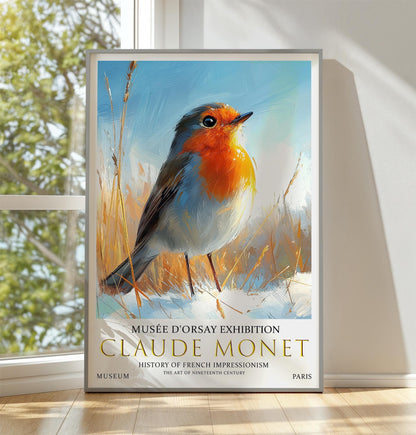 Claude Monet Robin Print: Vintage Winter Landscape Art