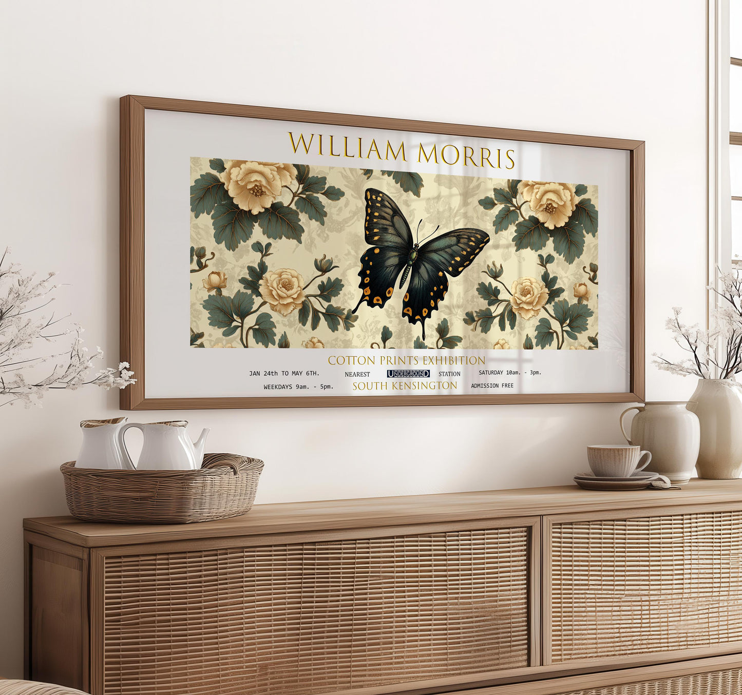 William Morris Butterfly Print: Vintage Floral Art, Textiles Design