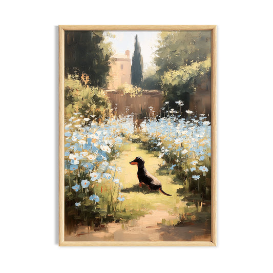 Cat on a flower-filled country garden path.