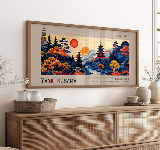 Japanese Art Print – Panoramic Landscape Poster – Yayoi Kusama Inspired Print