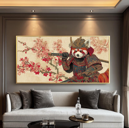 Red Panda Samurai Art Print: Japanese Ukiyo-e Style, Cherry Blossoms