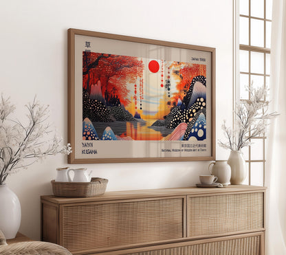 Japanese Landscape Red Sun WALL ART PRINT Picture Poster
