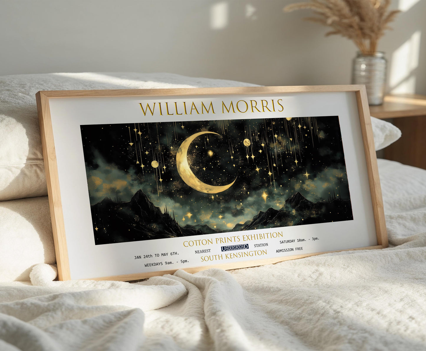 William Morris Moon & Stars Print: Vintage Panoramic Wall Art