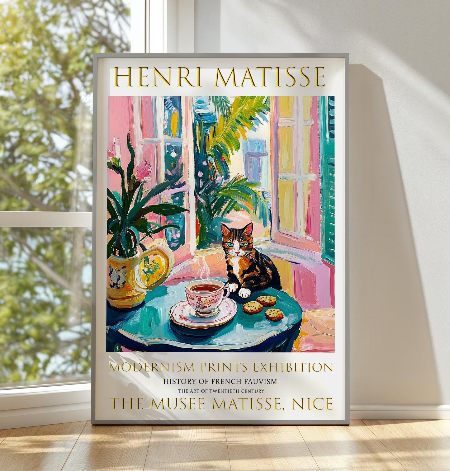 Matisse Style Cat Poster, Colourful Cafe Art Print