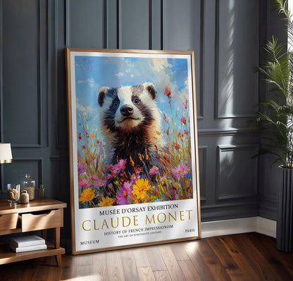 Claude Monet Badger Print: Vintage Summer Meadow Art