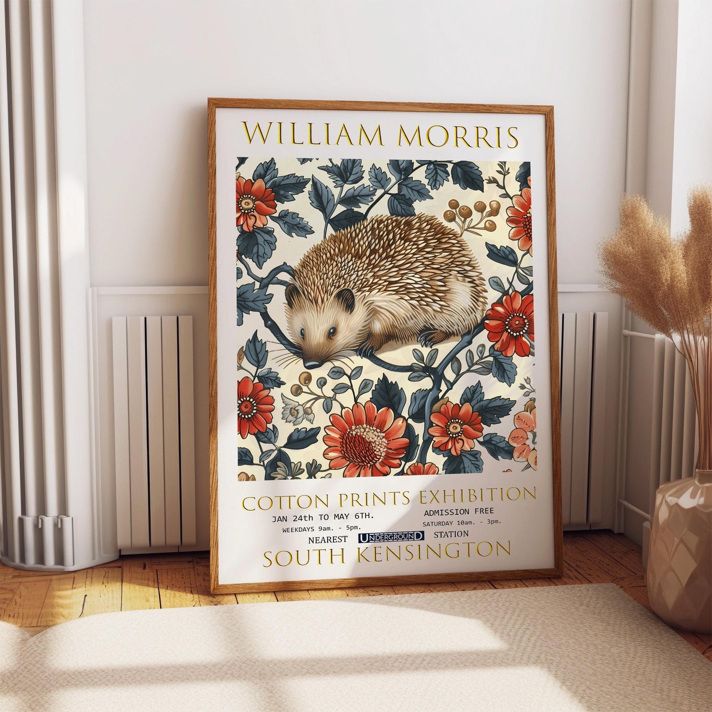 William Morris Poster - Vintage Floral Print with Hedgehog Wall Art | Botanical Design
