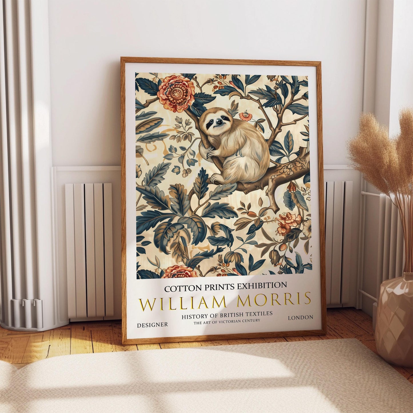 William Morris Sloth Art Print: Vintage Floral Textile Design