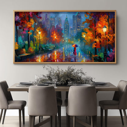 New York Panoramic Print – Rainy City Wall Art – Impressionist Oil Painting